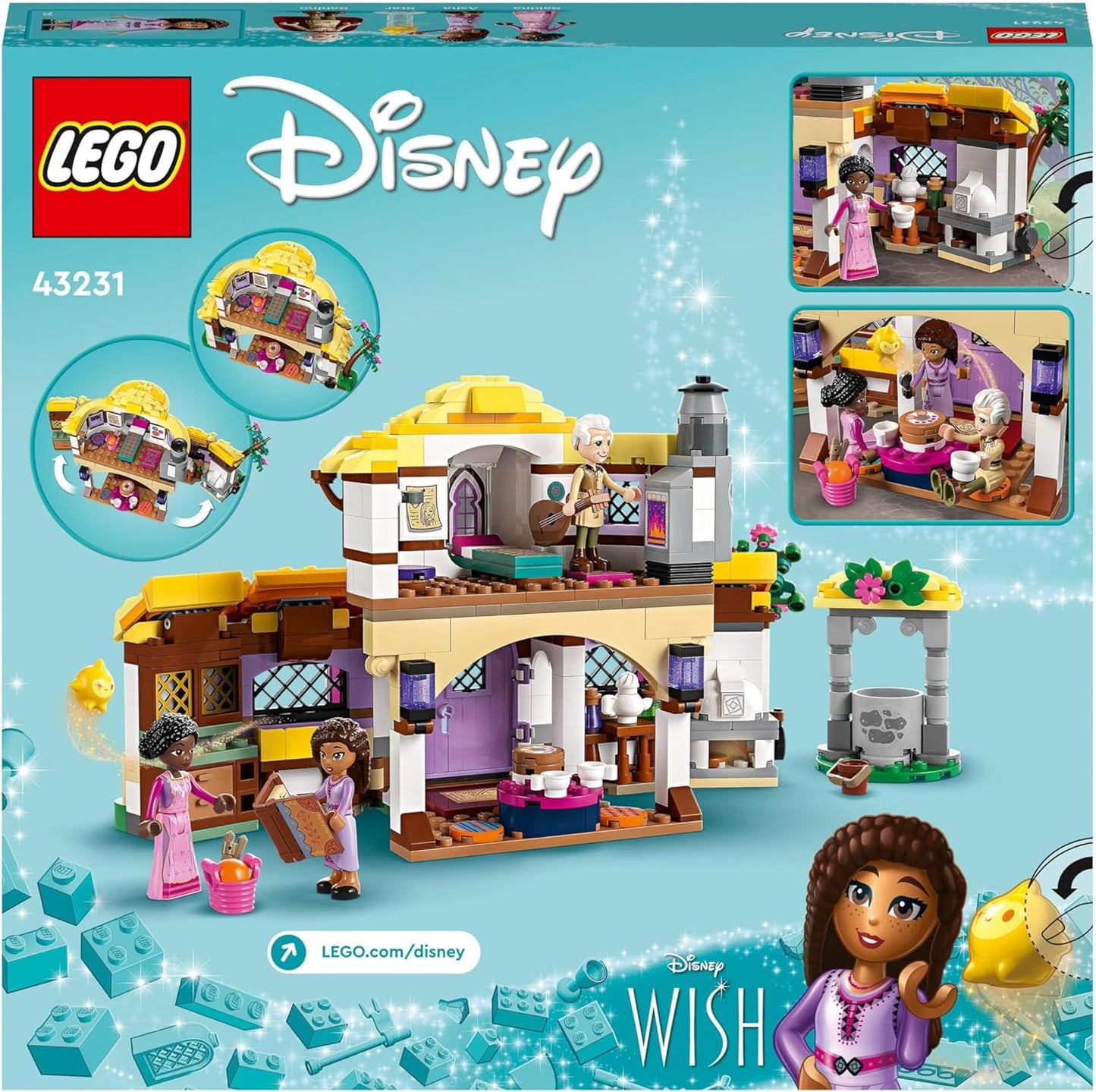 LEGO 43231 Disney Wish La Cabaña de Asha, Casa de Muñecas de Juguete de Apertura de la Película Wish con minimuñecas de Asha, Sakina y Sabino y figura de estrella, idea para niños, niñas y niños