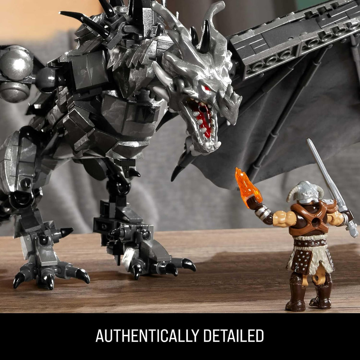 MEGA Bonecos de Ação e Brinquedos de Montar MEGA Skyrim – Alduin, o Devorador de Mundos (619 peças) com 1 figura do Dragonborn, para colecionadores (HXR98)