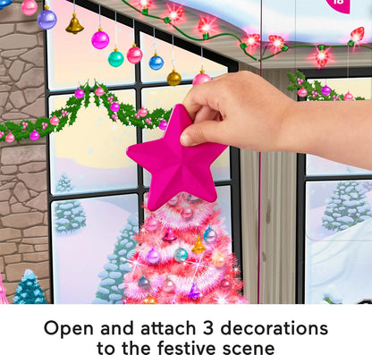 Fisher-Price Calendário do Advento da Barbie Little People da e conjunto de brinquedos para crianças, 24 bonecos de Natal e peças de brincar