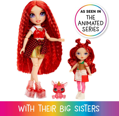 Rainbow High Littles Fadas Fantasia Arco-Íris e Animal de Estimação - Maçã, Vermelha - Boneca pequena articulada de 14 cm e animal de estimação cervo fantástico com asas de fada intercambiáveis, presente fofo para crianças a partir de 4 anos