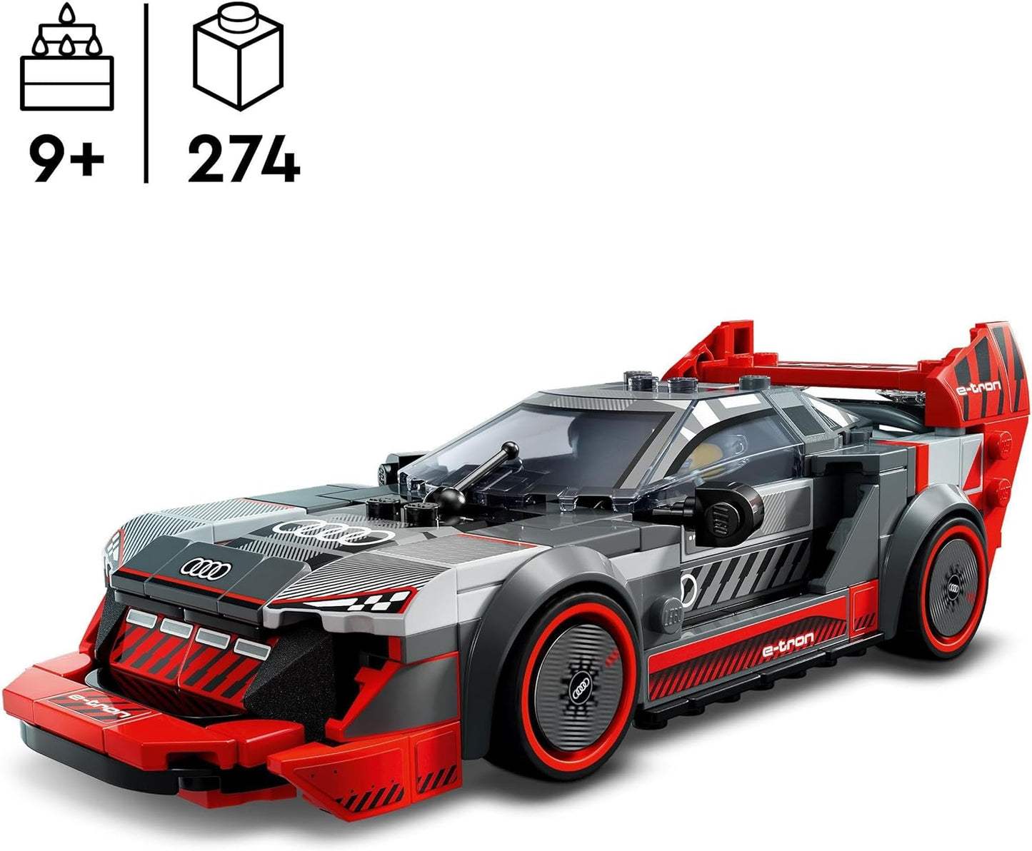 LEGO Speed Champions Audi S1 e-tron quattro Carro de corrida, veículo de brinquedo, conjunto de modelos edificáveis para crianças, ideia de presente para exibição jogável para meninos e meninas de mais de 9 anos