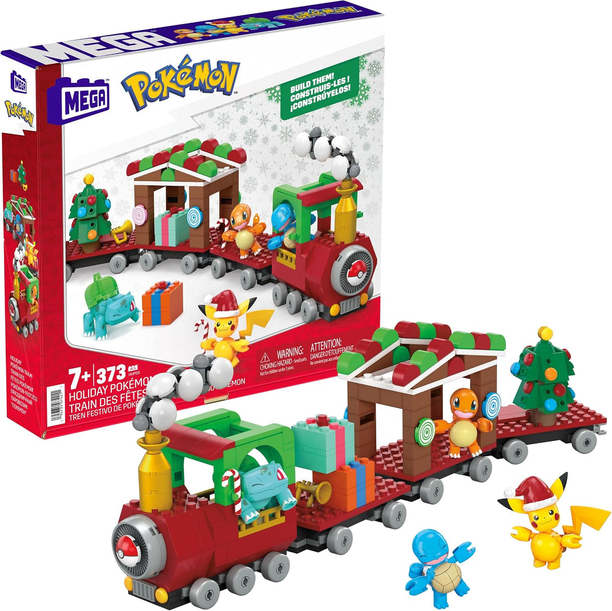 MEGA Brinquedo de Montar Pokémon – Trem Festivo com 373 Peças e 4 Personagens Articulados, Ideia de Presente para Crianças (HHP69, Multicolorido, Médio)