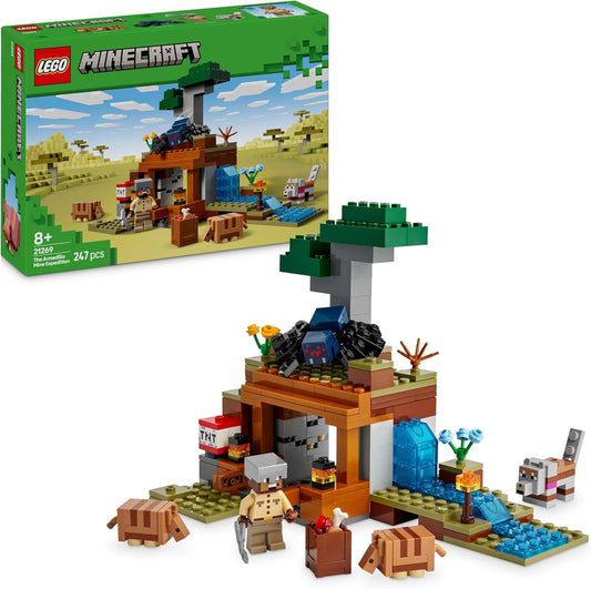 LEGO Minecraft The Armadillo Mine Expedition Set - Brinquedo de construção para meninas e meninos de mais de 8 anos, com figuras de aranha da caverna e lobo para brincar de faz-de-conta - Idéia de presente de aniversário