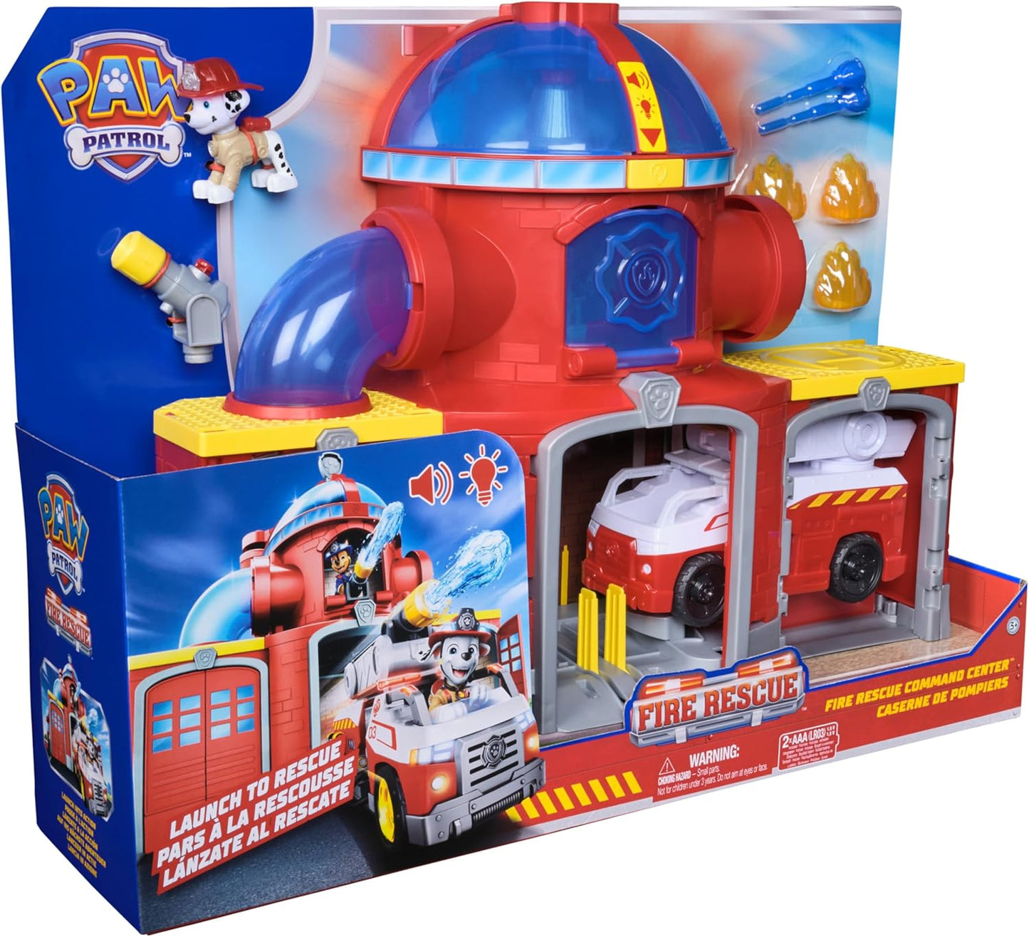 Paw Patrol Centro de Comando de Resgate de Incêndio com Figura do Bombeiro, Caminhão de Bombeiros de Resgate, Luzes, Lançador e Efeitos Sonoros, Brinquedo Infantil para Meninos e Meninas a partir de 3 Anos