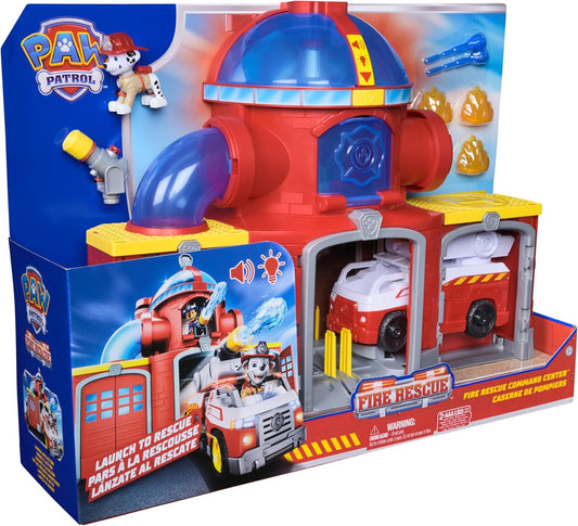 Paw Patrol Centro de Comando de Resgate de Incêndio com Figura do Bombeiro, Caminhão de Bombeiros de Resgate, Luzes, Lançador e Efeitos Sonoros, Brinquedo Infantil para Meninos e Meninas a partir de 3 Anos