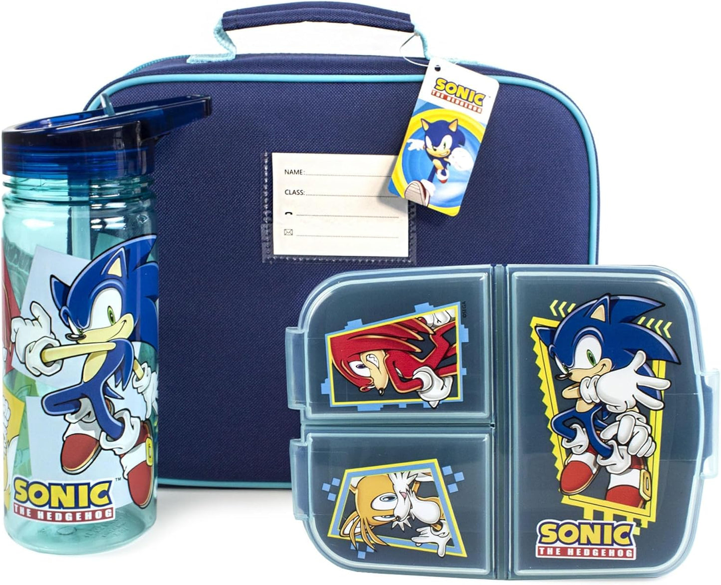 SONIC THE HEDGEHOG Conjunto de lancheira para crianças | Saco de comida escolar para crianças Garrafa de água sem BPA 580ML e pote de lanche | Personagens de Knuckles Tails Amy Rose