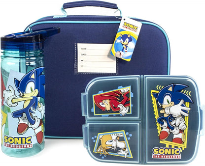 SONIC THE HEDGEHOG Conjunto de lancheira para crianças | Saco de comida escolar para crianças Garrafa de água sem BPA 580ML e pote de lanche | Personagens de Knuckles Tails Amy Rose