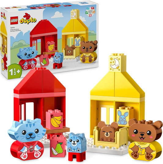 LEGO DUPLO Mis primeras rutinas diarias: juguetes para aprender a comer y dormir para niños con 2 casitas y 4 figuras de animales, explicaremos los sentimientos a los niños, regalos para niños, niñas y niños mayores de 18 meses 10414