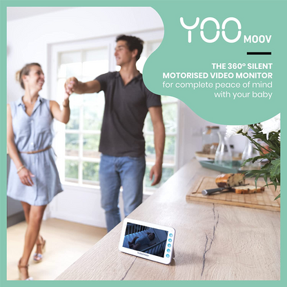 Babymoov Monitor de bebê de vídeo motorizado YOO Moov com câmera e visão noturna, retorno de 2 vias, zoom, panorâmica e inclinação remotas, luz noturna, indicador de temperatura