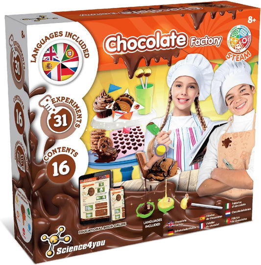 Science4you Fábrica de Chocolate para Crianças +8 Anos - Jogos de Chocolate para Crianças, Brinquedo para Crianças com 31+ Atividades para Crianças, Kit para Fazer Chocolate, Presentes Doces