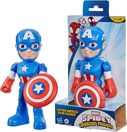 Marvel Homem-Aranha e Seus Incríveis Amigos Capitão América: Figura de Ação Steve Rogers com Acessório, 22,8 cm (9 polegadas) Brinquedos de Super-Heróis para Crianças a partir de 3 Anos