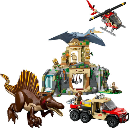 LEGO Jurassic World Spinosaurus e Quetzalcoatlus Missão Aérea - Inclui 2 figuras de dinossauros, caminhão e helicóptero de brinquedo, além de 4 minifiguras - Presente de dinossauros para meninos e meninas a partir de 8 anos - 76976