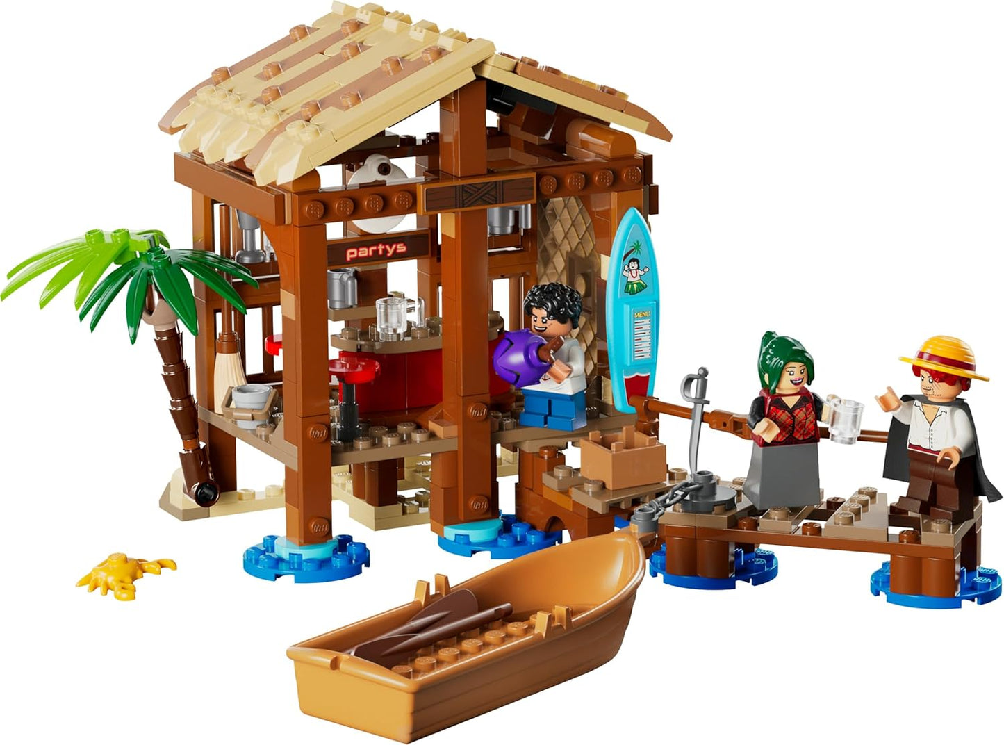LEGO ONE PIECE Cabana da Vila do Moinho de Vento com Barco, Minifiguras do Jovem Luffy, Shanks e Makino, além de Acessórios, incluindo um Cartaz de Procurado - Presente de Anime para Meninos, Meninas e Fãs a partir de 8 Anos - 75636