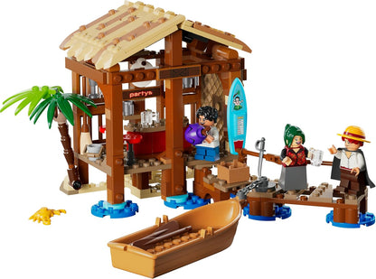 LEGO ONE PIECE Cabana da Vila do Moinho de Vento com Barco, Minifiguras do Jovem Luffy, Shanks e Makino, além de Acessórios, incluindo um Cartaz de Procurado - Presente de Anime para Meninos, Meninas e Fãs a partir de 8 Anos - 75636