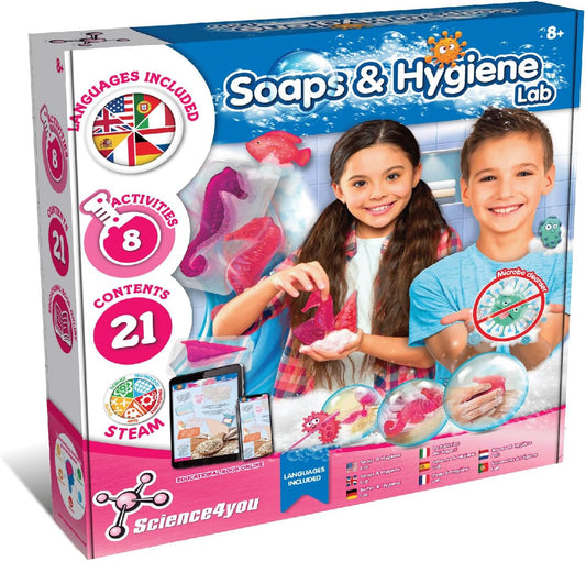 Science4you Kit de fabricação de sabão para crianças - Faça seus próprios sabonetes perfumados, 21 conteúdos, moldes e sacolas de presente incluídas - Kit de artesanato para crianças, brinquedos e jogos