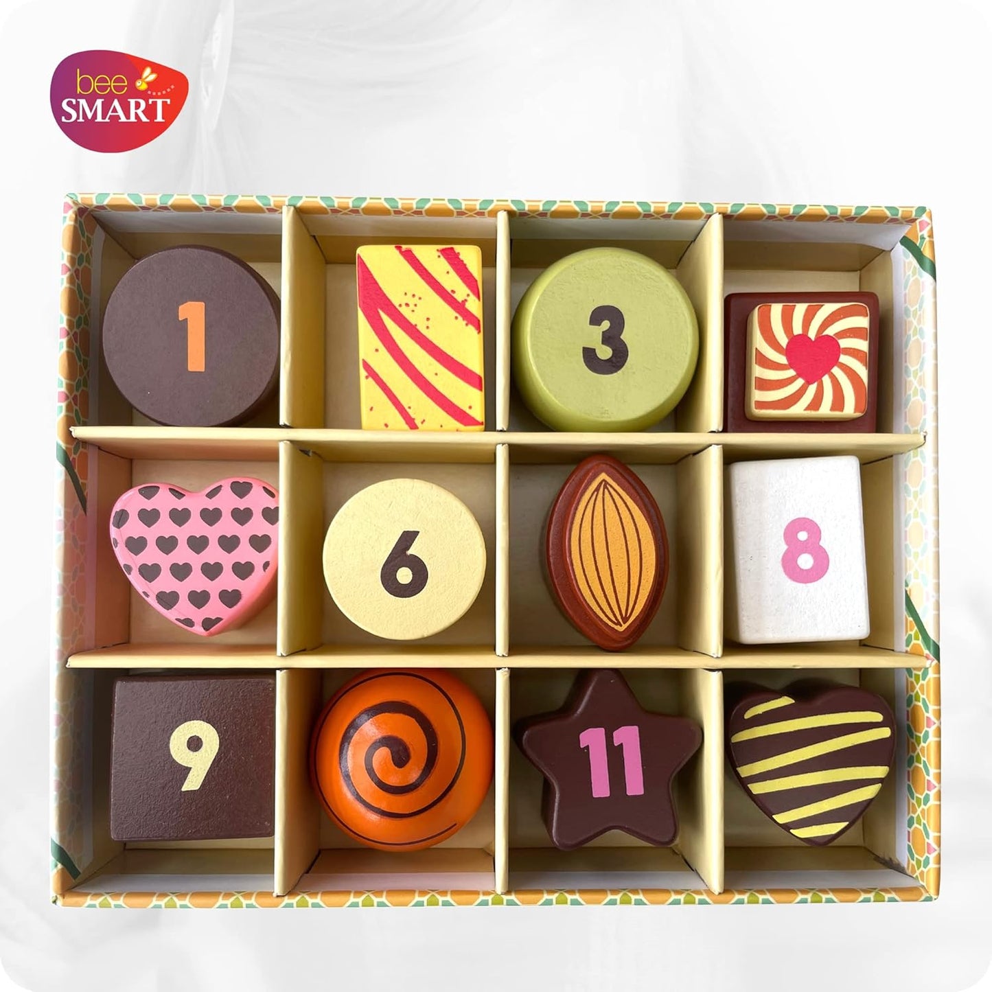 Bee Smart Caixa de madeira para chocolate doce Tea Party | Playset infantil finge brincar de comida com caixa de armazenamento de papelão resistente | Conjunto de cozinha para dramatização infantil e brincadeiras imaginárias