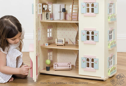 Le Toy Van - Salão da Cerejeira Grande Casa de Bonecas de Madeira | Conjunto de jogos de casa de bonecas de madeira de 4 andares - adequado para maiores de 3 anos