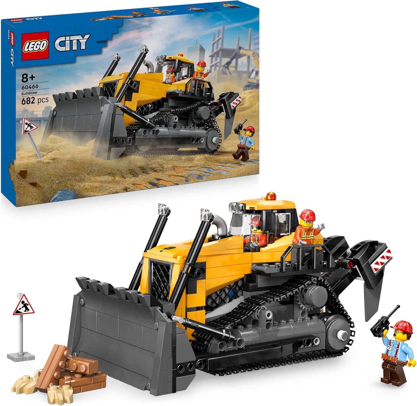 LEGO City - Trator Amarelo - Conjunto de Construção com Veículo Grande - Inclui 3 Minifiguras, além de Tijolos Soltos e Placas de Trânsito - Presente de Aniversário para Meninos a partir de 8 Anos - 60466