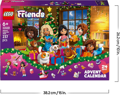 Calendário do Advento LEGO Friends 2025 para meninas a partir de 6 anos - Brinquedos para a contagem regressiva do Natal com 24 surpresas, incluindo 5 mini bonecas, 5 figuras de animais de estimação e acessórios fofos - 42668