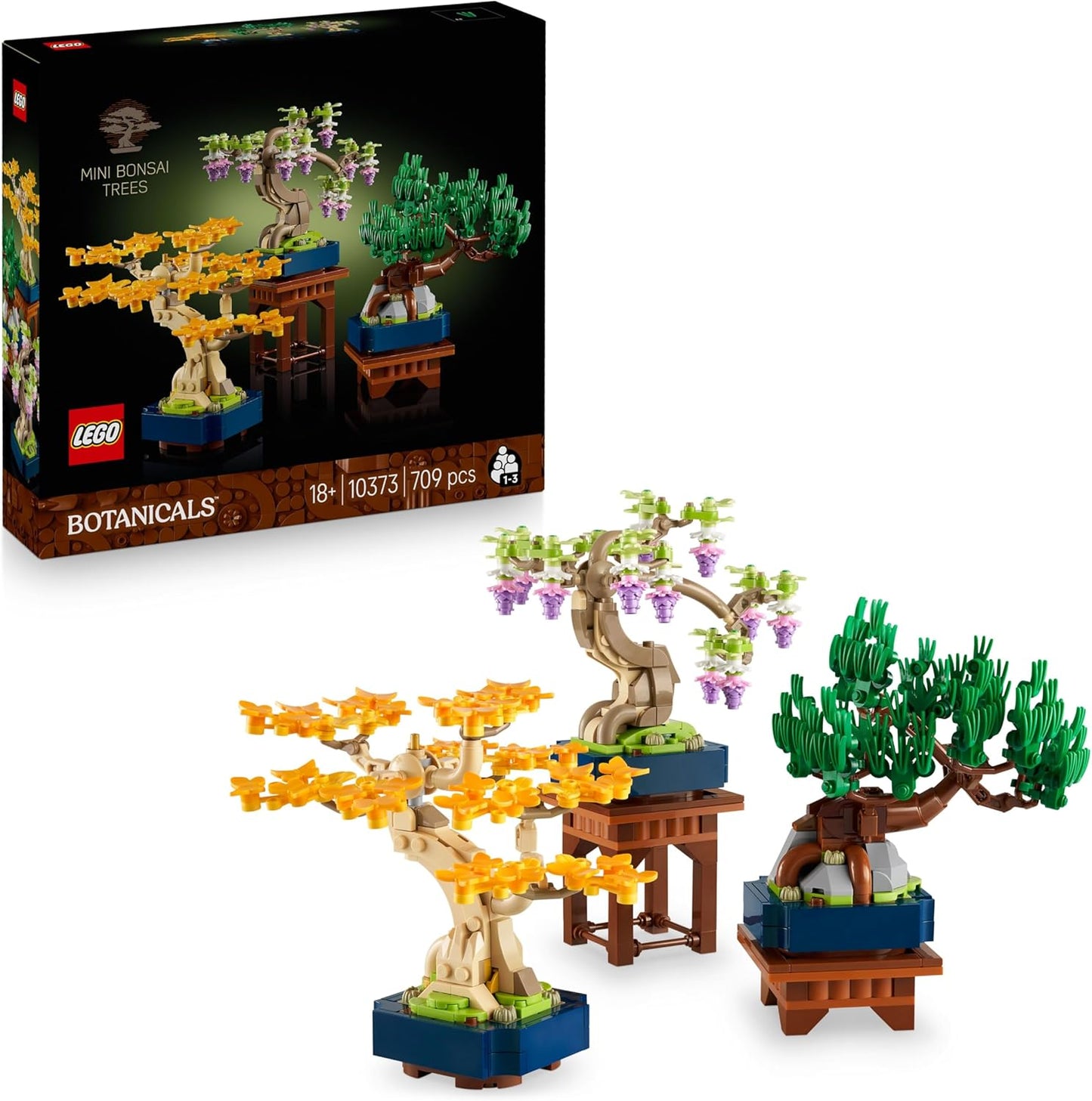 LEGO Botanicals Mini Bonsai Trees - Ginkgo, Pinheiro Negro e Glicínia - Plantas Artificiais com Suportes de Exibição - Kit de Modelo para Decoração de Casa - Presente para Adultos - 10373