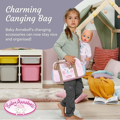 Baby Annabell Bolsa de Troca de Fraldas - Acessório para boneca, incluindo trocador, frasco de loção de brinquedo e fralda - Embalagem 100% livre de plástico - Serve em bonecas de 36 cm e 43 cm - Indicado para crianças a partir de 3 anos