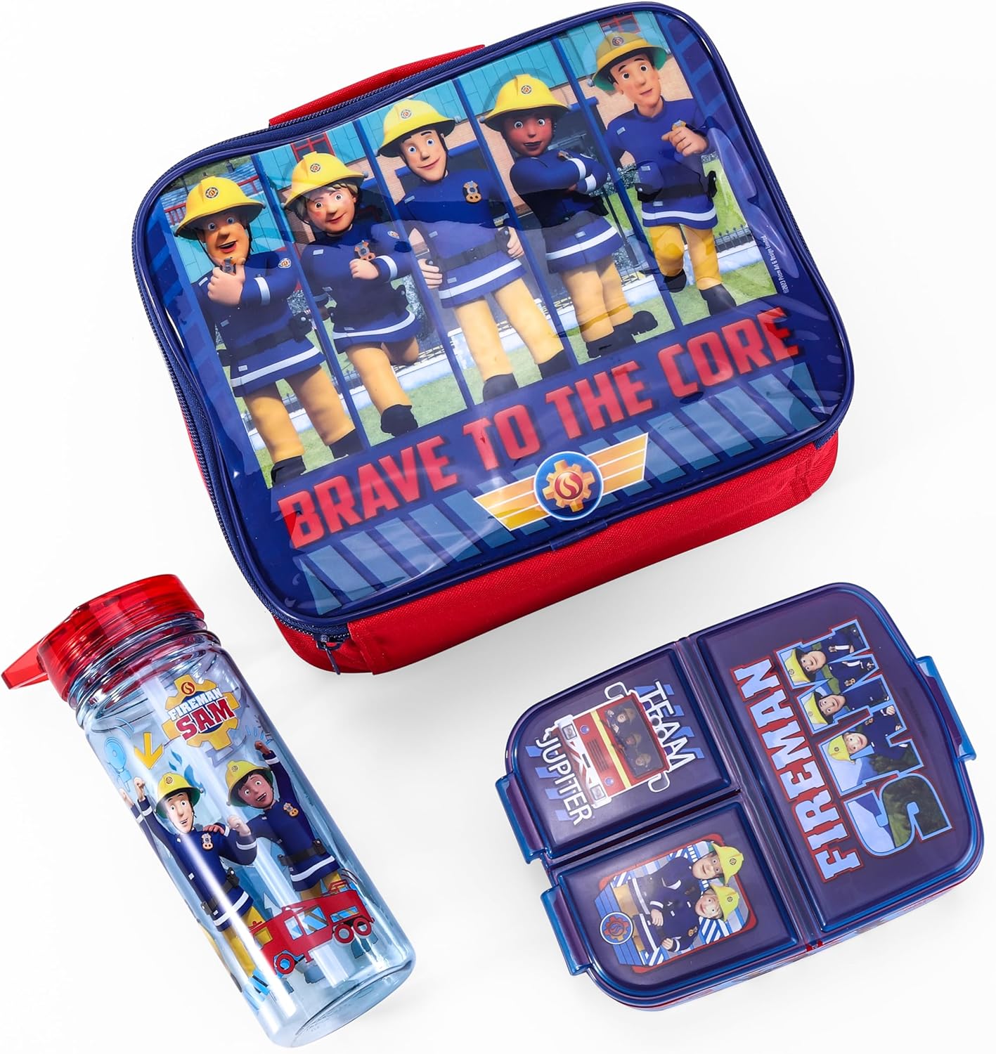 Zawadi Conjunto de lancheira infantil Global Fireman Sam Kids - lancheira isolada, lancheira com vários compartimentos e garrafa de água de 580 ml - conjunto de comida para almoço de viagem escolar,