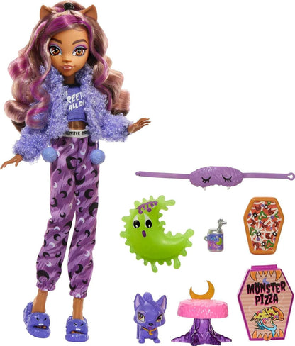 Muñeca Monster High y accesorios para fiesta de pijamas, muñeca Clawdeen Wolf con perro en crecimiento, fiesta Creepover, HKY67