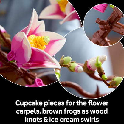 LEGO Botanicals Galhos de Magnólia - Conjunto de Flores Artificiais para Adultos - 5 Magnólias Artificiais para Decoração de Sala de Estar ou Quarto - Ideia de Presente DIY para Mulheres - 11510