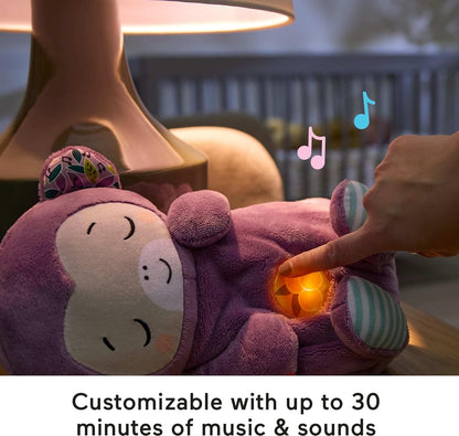 Fisher-Price Brinquedo para Bebê Soothe ‘n Snuggle Macaco de Pelúcia Roxo com Sons Sonoros, Movimentos de Respiração e Luzes para Recém-Nascidos a partir de 0 Meses, JLH41