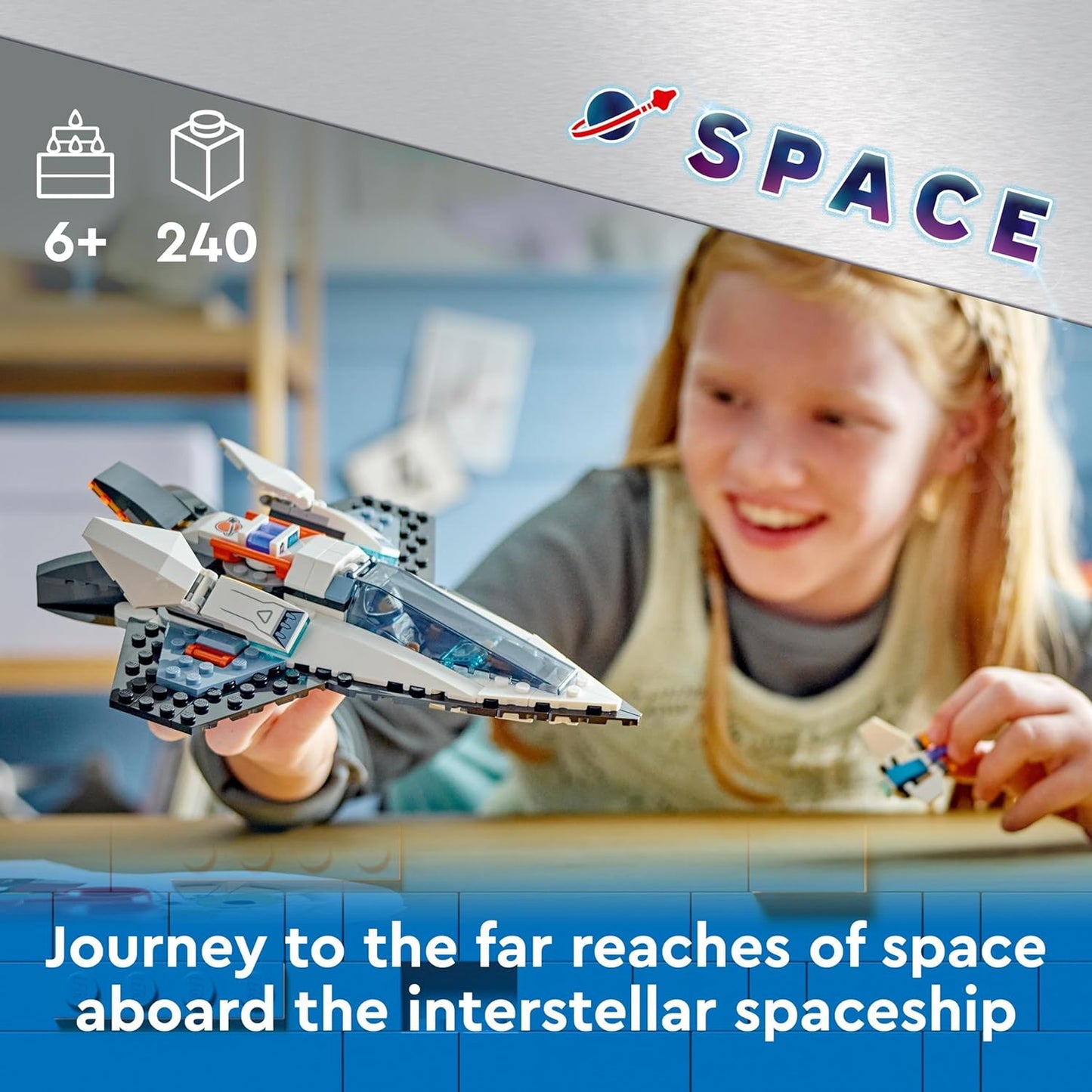 LEGO Conjunto de brinquedos de nave espacial interestelar da cidade, brinquedos de construção do espaço sideral para meninos, meninas e crianças de 6 anos ou mais, com minifigura de astronauta para brincadeiras imaginativas,