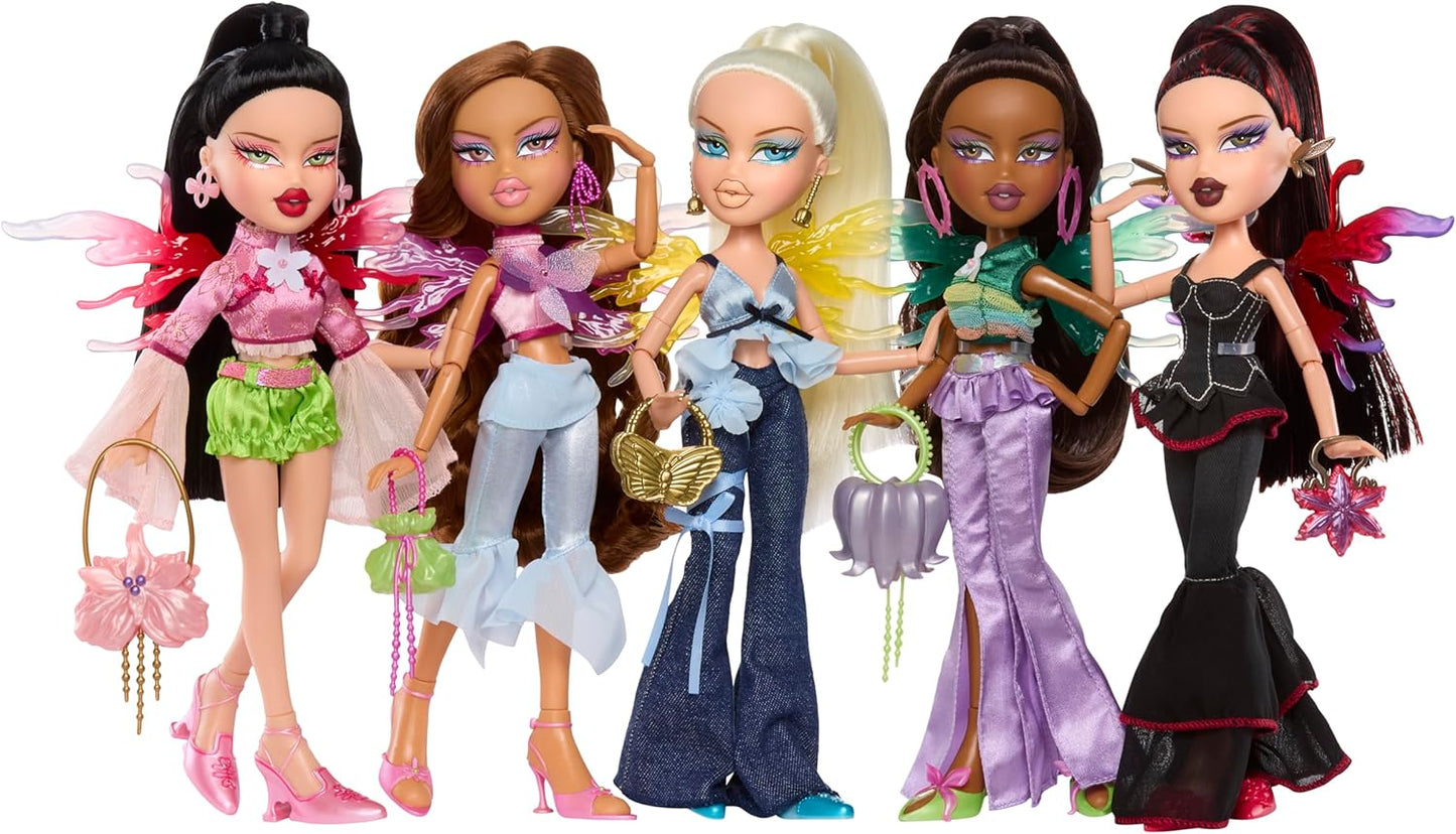 Bratz Fashion Pixiez Sasha - Boneca colecionável de fantasia com roupas e acessórios de verdade, asas que se transformam em anel, roxa, 29 cm