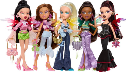 Bratz Fashion Pixiez Sasha - Boneca colecionável de fantasia com roupas e acessórios de verdade, asas que se transformam em anel, roxa, 29 cm