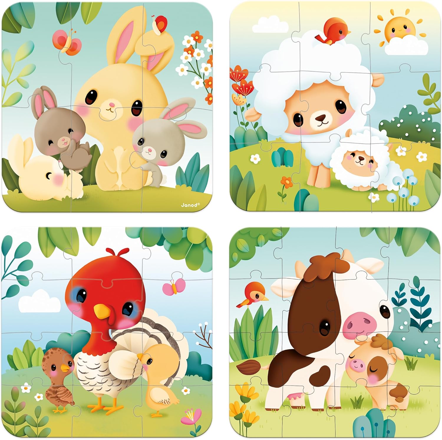 Janod - 4 quebra-cabeças progressivos com tema de animais de fazenda ...