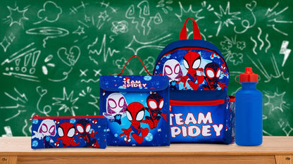 Conjunto Escolar Marvel Homem-Aranha e Seus Incríveis Amigos com Mochila (4 peças) | Inclui Mochila, Lancheira, Garrafa de Água e Estojo | Itens Essenciais para a Volta às Aulas | Bolso Canguru e Bolso Lateral em Tela