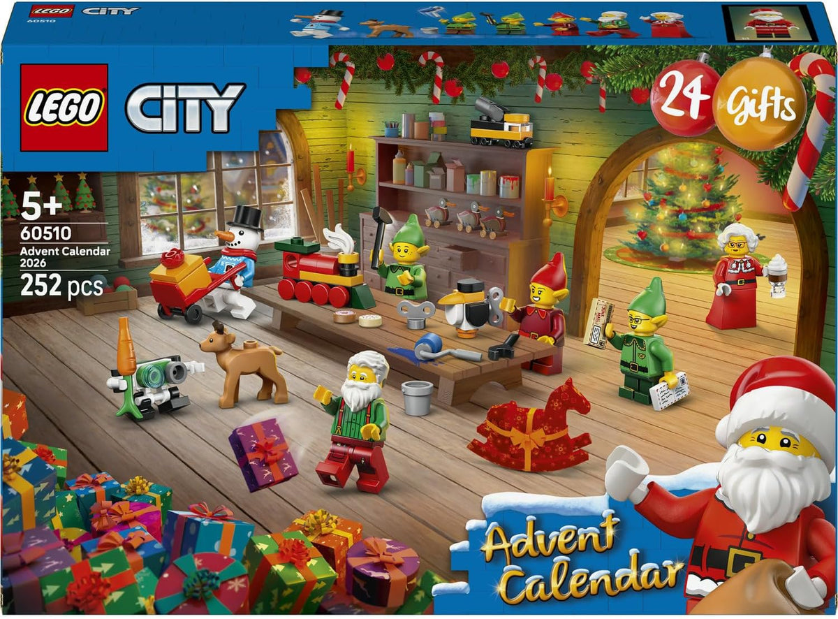 LEGO Calendário do Advento City 2026-60510 | Brinquedos para meninos a partir de 5 anos, 24 surpresas, carros e caminhões, tapete de brincar, 7 minifiguras, ideia de presente de Natal, 252 peças