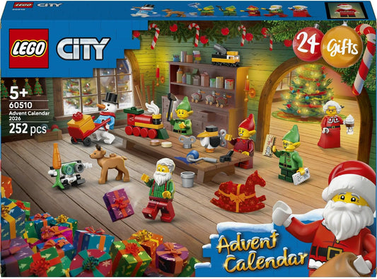 LEGO Calendário do Advento City 2026-60510 | Brinquedos para meninos a partir de 5 anos, 24 surpresas, carros e caminhões, tapete de brincar, 7 minifiguras, ideia de presente de Natal, 252 peças