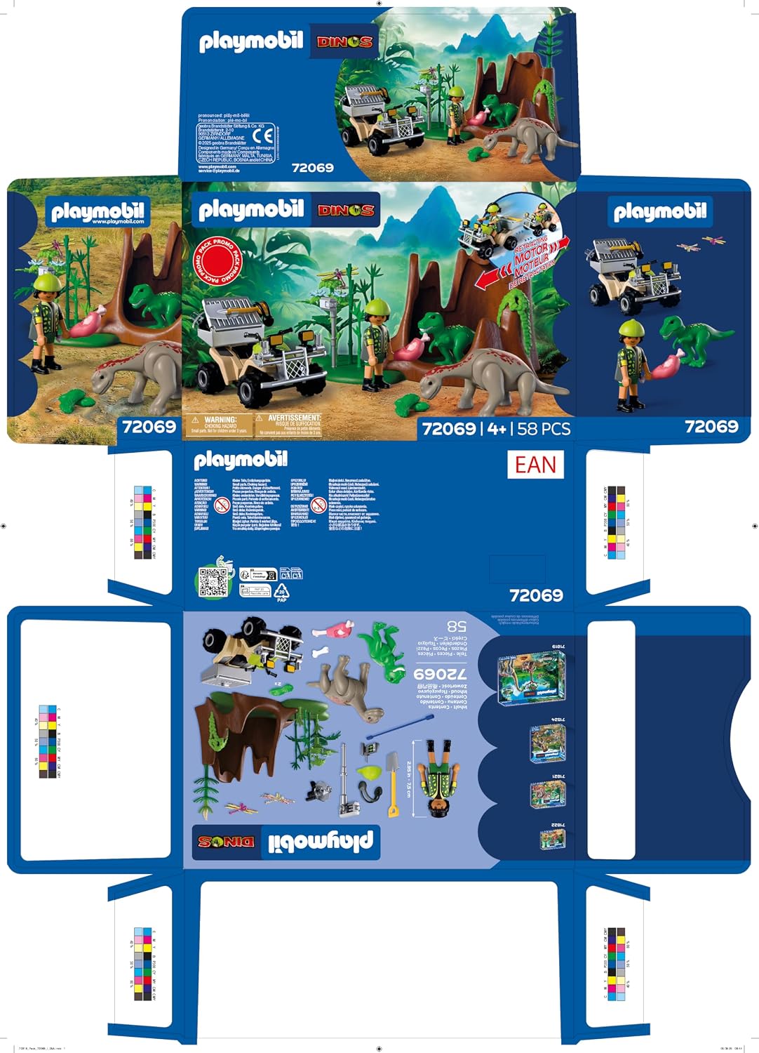 Playmobil Dinos – Esconderijo dos Dinossauros, Explorador com Quadriciclo, Filhote de T-Rex e Filhote de Braquiossauro, Brinquedo para crianças a partir de 4 anos, 72069
