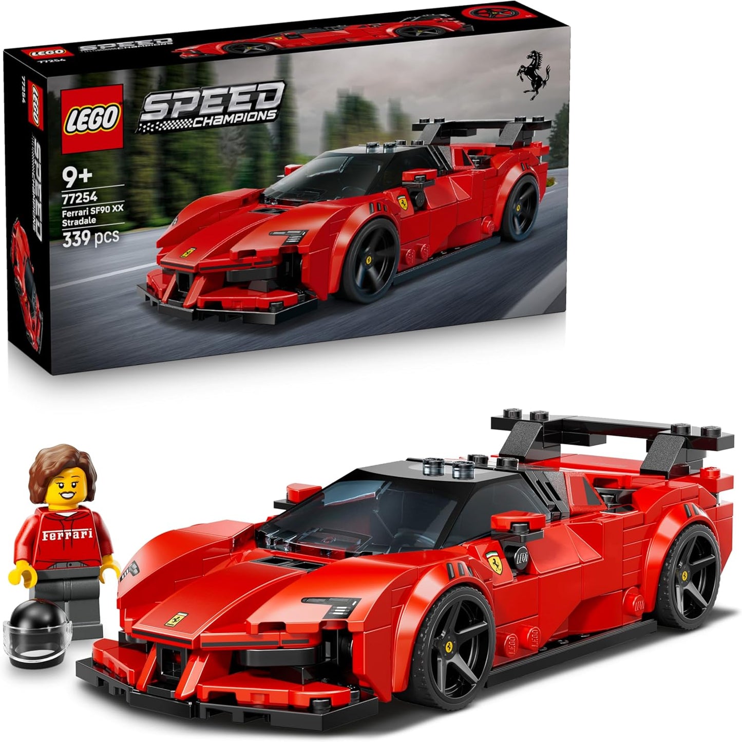 LEGO Speed Champions Ferrari SF90 XX Stradale Carro Esportivo - Kit de Montagem com Minifigura Colecionável de Piloto - Ideia de Presente de Aniversário para Meninos a partir de 9 Anos e Fãs de Automobilismo - 77254