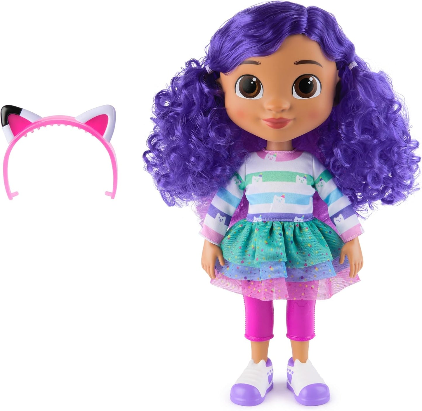 Gabby’s Dollhouse, Boneca Gabby Girl Canta e Celebra, 33 centímetros de altura, com efeitos sonoros e orelhas de gato reversíveis, brinquedo infantil para meninas e meninos a partir de 3 anos.