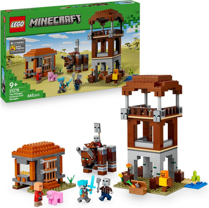 LEGO Minecraft The Pillager Outpost and Ravager - Brinquedo de construção de fortaleza de vila, incluindo uma figura de Ravager articulável com função de mandíbula estalando - Presente para meninos e meninas a partir de 8 anos - 21278