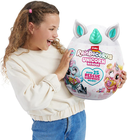 Rainbocorns Unicorn Rescue Surprise, Disco - Pelúcia colecionável - Ovo gigante, mais de 25 surpresas dentro, 35 cm, bicho de pelúcia fofinho, anéis, adesivos, acessórios vestíveis (unicórnio disco)