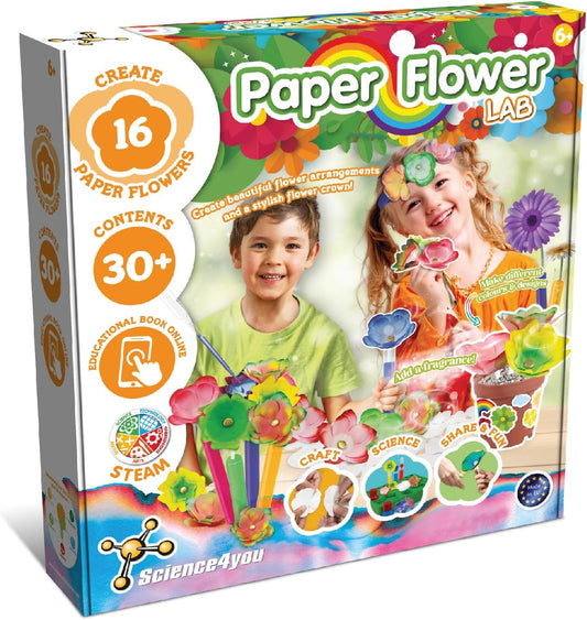 Science4you Kit de fabricação de flores de papel para crianças de 6 anos ou mais – Faça seu próprio kit de artesanato com 16 flores de papel para crianças, brinquedo criativo que combina artes e ofícios + kit de ciências,