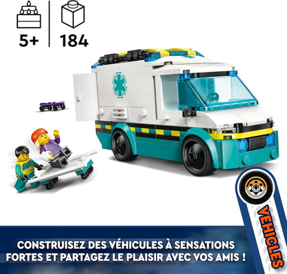 LEGO Brinquedo de ambulância de emergência City com 2 minifiguras - brinquedos educativos de aprendizagem para meninos e meninas de mais de 5 anos - ideias de presentes para aniversários e feriados