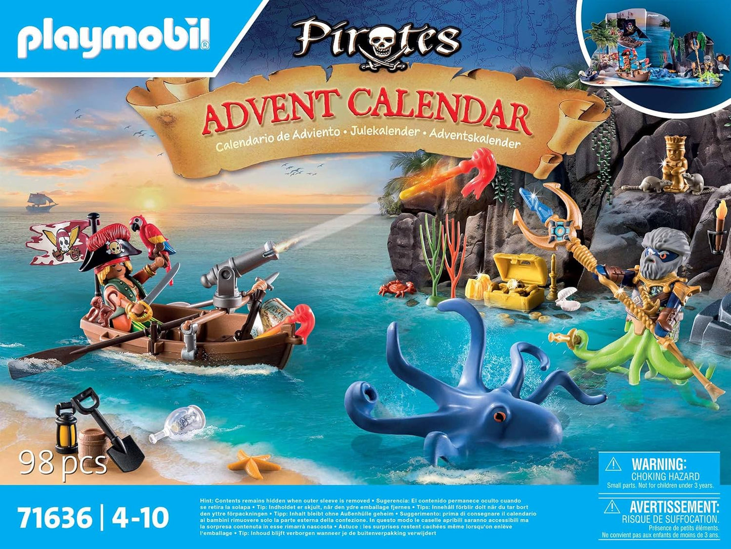 Playmobil 71636 Calendário do Advento: Piratas, Contagem regressiva para o Natal, inclui 24 portas para abrir todos os dias de dezembro, brinquedo de Natal para crianças a partir de 4 anos