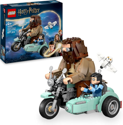 LEGO 76443 Harry Potter Hagrid e Harry's Motorcycle Ride, brinquedo de motocicleta móvel construído em tijolos com sidecar e figura de Edwiges, exibição de presente de aniversário para fãs do mundo mágico