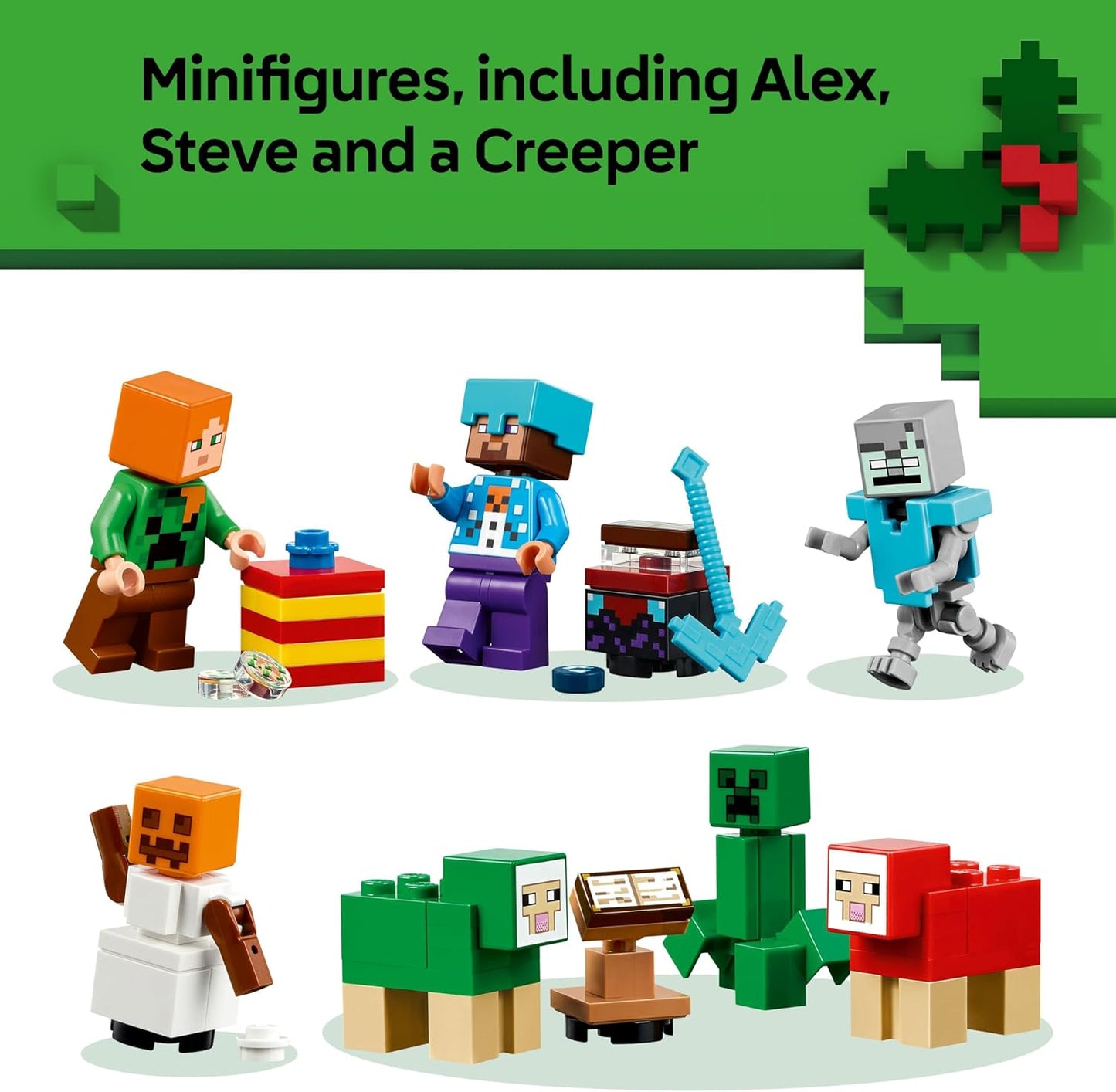 Calendário do Advento LEGO Minecraft 2025 para meninos e meninas a partir de 7 anos - Brinquedo de contagem regressiva para o Natal com 24 surpresas, incluindo minifiguras e mini construções - Presente para gamers - 21280