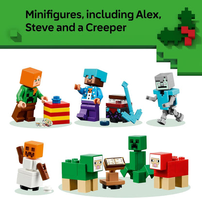 Calendário do Advento LEGO Minecraft 2025 para meninos e meninas a partir de 7 anos - Brinquedo de contagem regressiva para o Natal com 24 surpresas, incluindo minifiguras e mini construções - Presente para gamers - 21280