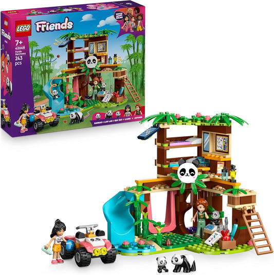LEGO Friends Santuário dos Pandas - Brinquedo de Cuidados com Animais com Casa na Árvore, Quadriciclo, 2 Mini Bonecas e 3 Figuras de Panda - Conjunto de Construção Criativa para Meninas a partir de 7 Anos - 42648