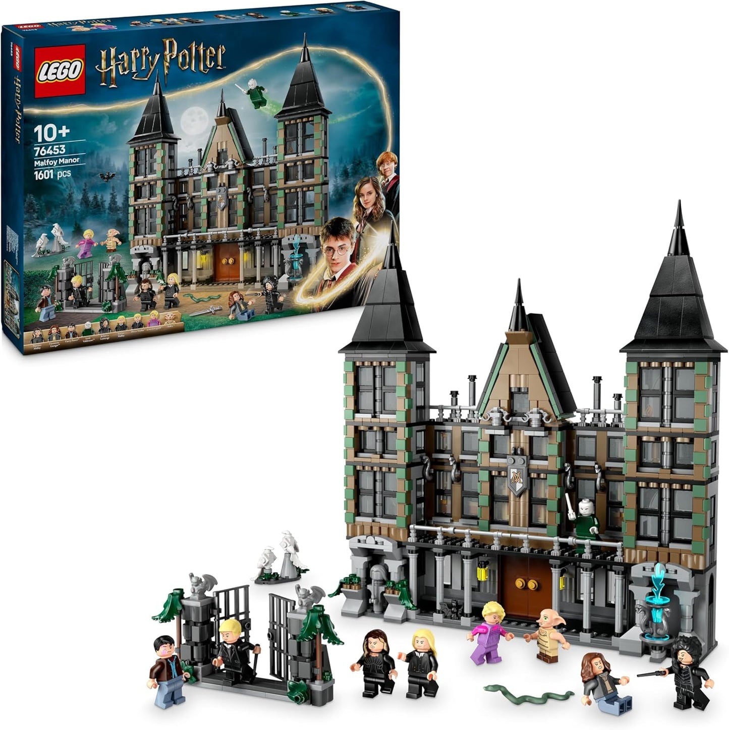 LEGO Conjunto Harry Potter Malfoy Manor, brinquedo de construção colecionável para crianças, apresenta minifiguras de 9 personagens, incluindo Dobby, presente criativo do mundo mágico
