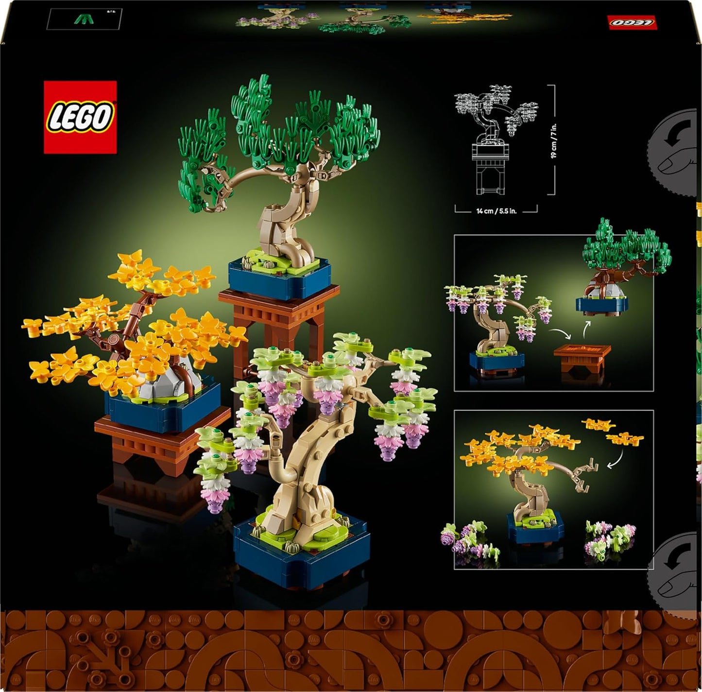 LEGO Botanicals Mini Bonsai Trees - Ginkgo, Pinheiro Negro e Glicínia - Plantas Artificiais com Suportes de Exibição - Kit de Modelo para Decoração de Casa - Presente para Adultos - 10373